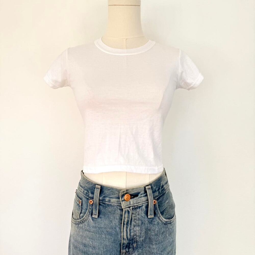 Hanes White Short Sleeve Crewneck Crop Tee